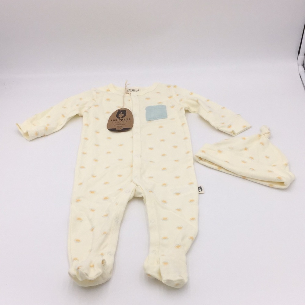 Rabbit + Bear Organic Cotton Unisex Sleeper & Hat Size 6-9 Months New with Tags